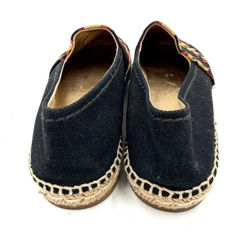 Prada Logo Espadrilles Black Canvas Gold Red Embroidered Flats Sz 36 / 6